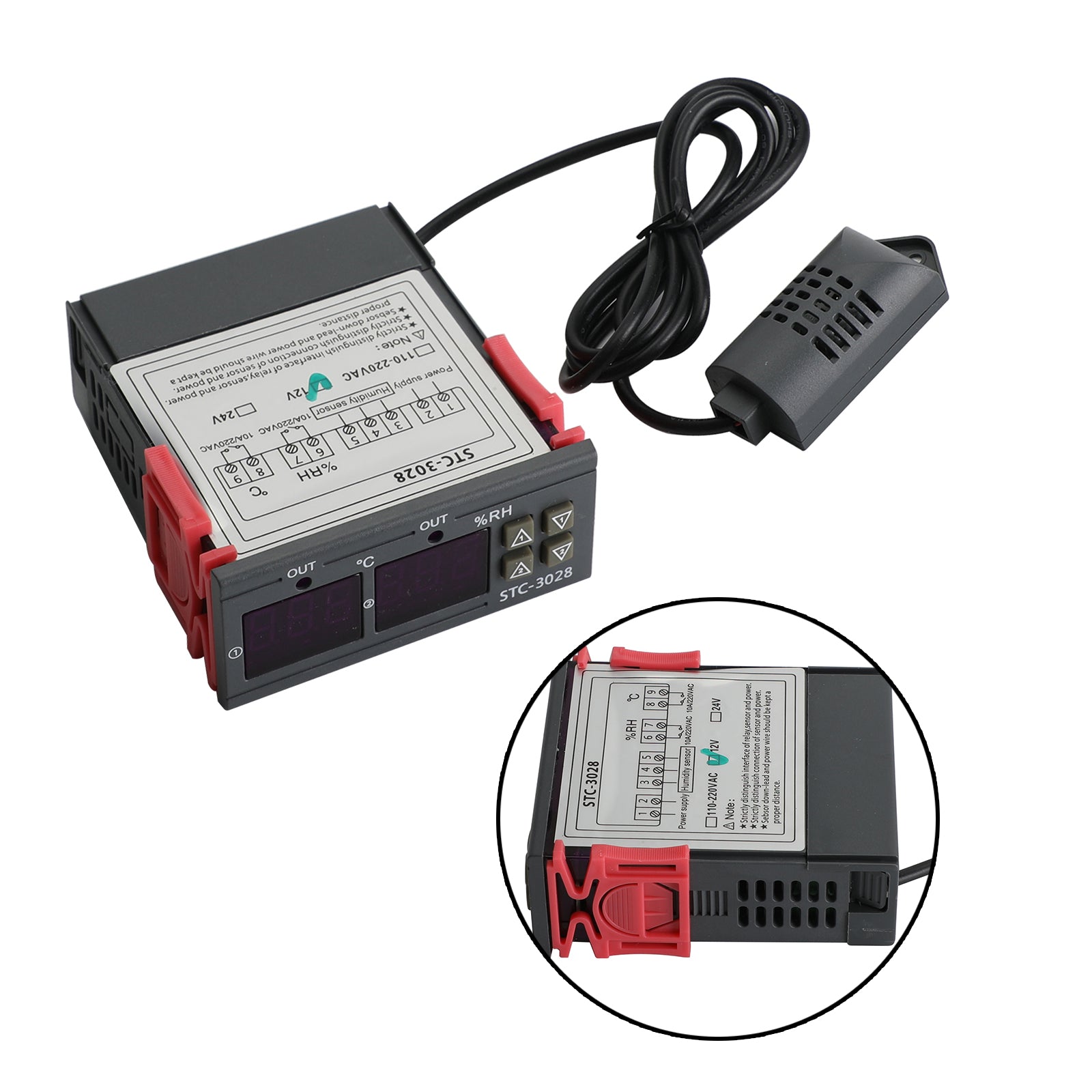 STC-3028 Dual Display Digital Temperature Humidity Controller Thermostat+Probe, DC12V
