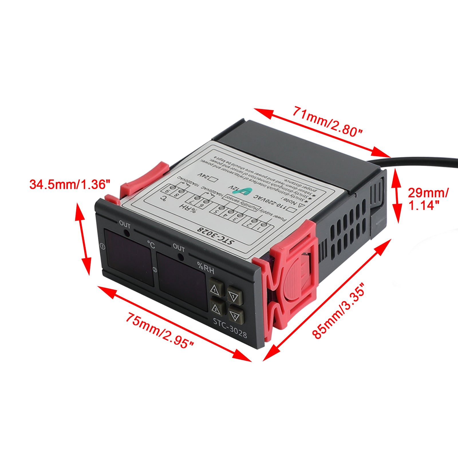 STC-3028 Dual Display Digital Temperature Humidity Controller Thermostat+Probe, DC12V