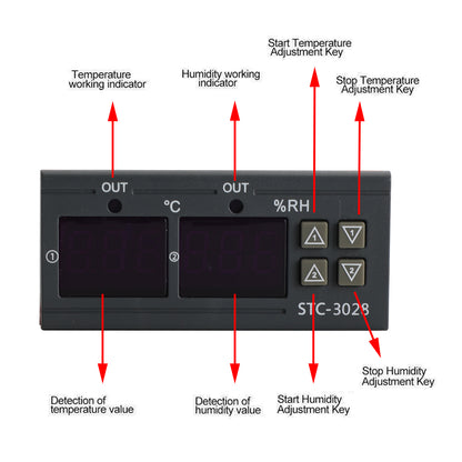 STC-3028 Dual Display Digital Temperature Humidity Controller Thermostat+Probe, DC12V