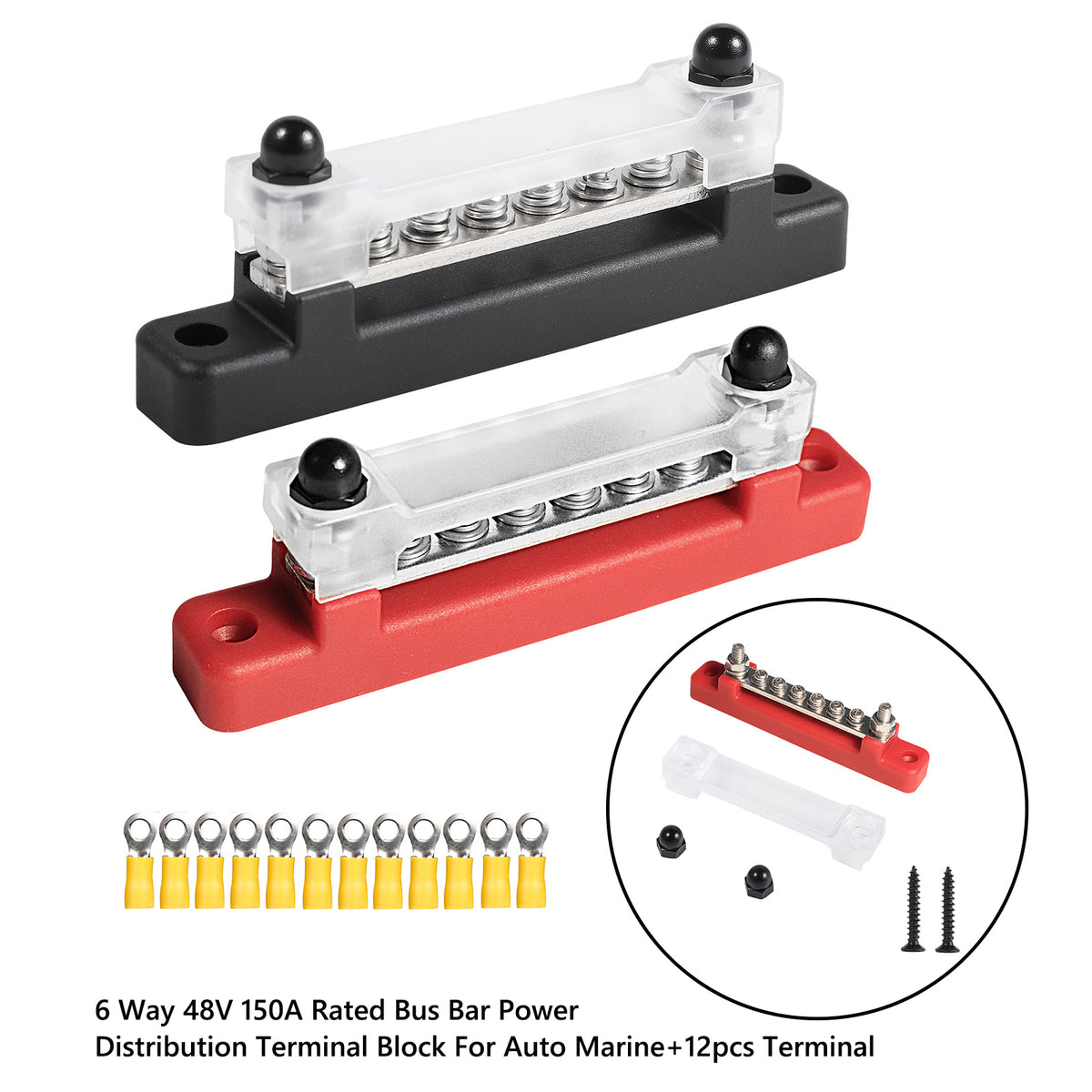 2pcs 6 Way 48V 150A Bus Bar Power Distribution 12xTerminals Block For Car Marine
