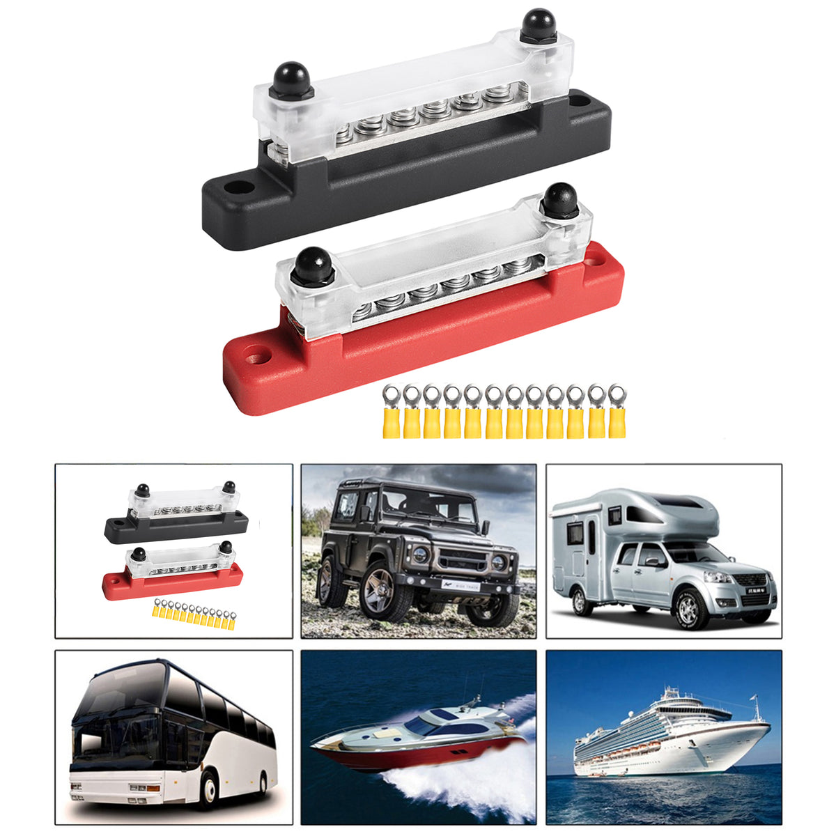 2pcs 6 Way 48V 150A Bus Bar Power Distribution 12xTerminals Block For Car Marine