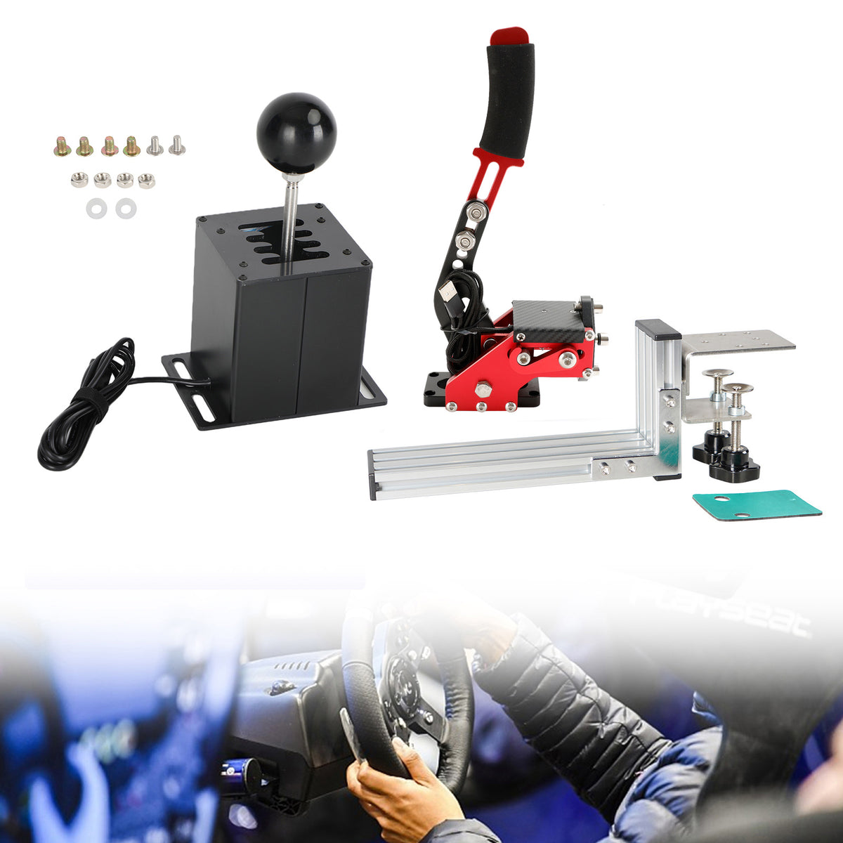 USB Handbrake with L Clip and 7+R H Shifter for Logitech G25 G27 G29 Racing Game