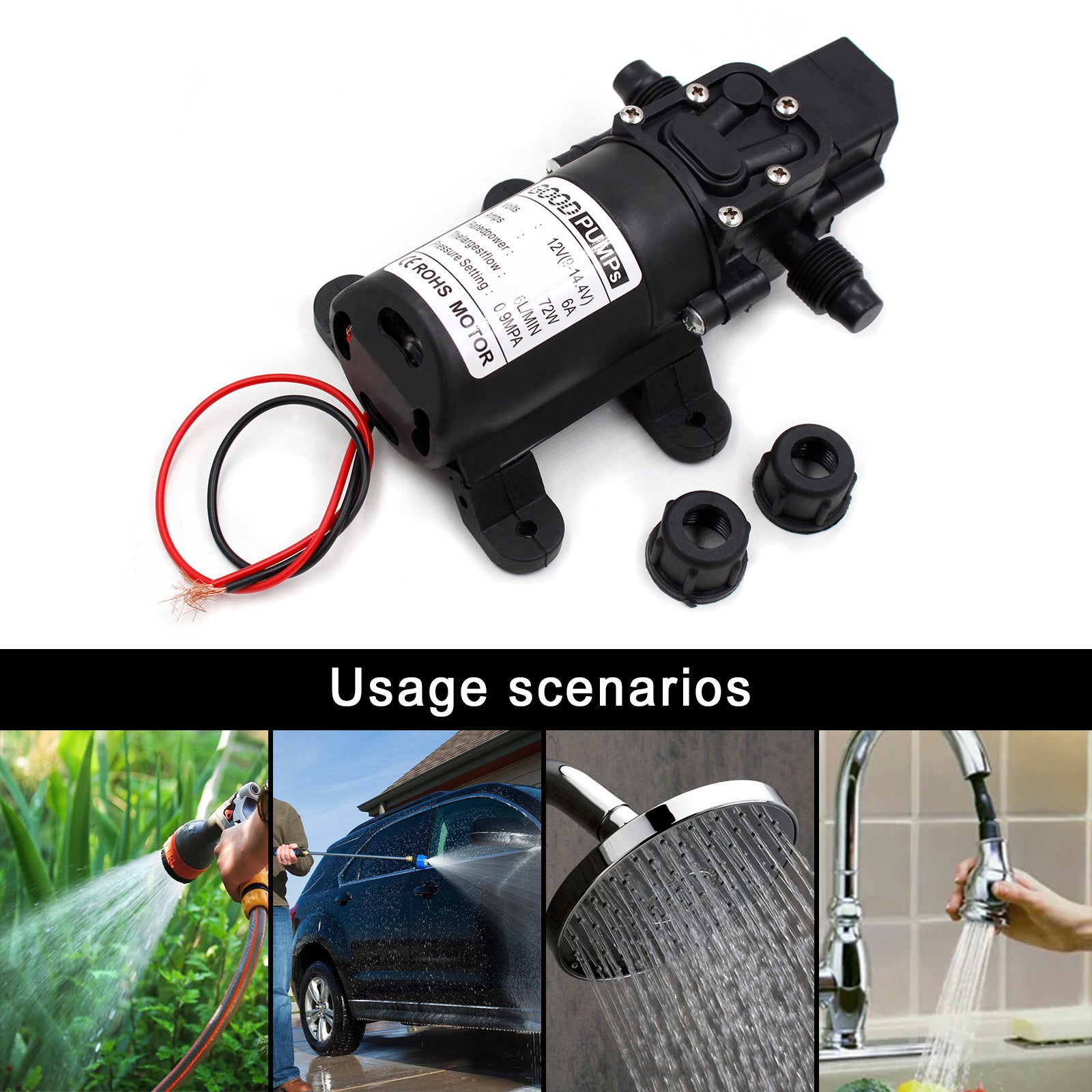 130Psi Dc12V 72W High Pressure Diaphragm Water Self Priming Pump Auto Switch, Screw Thread