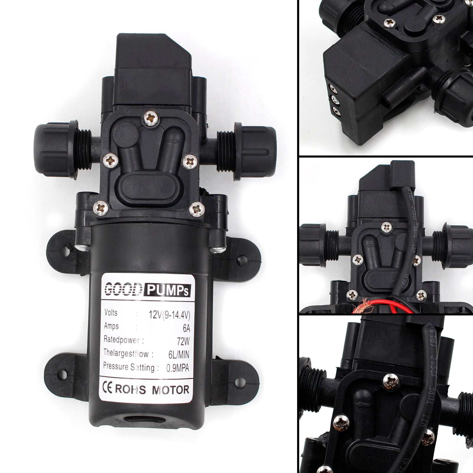 130Psi Dc12V 72W High Pressure Diaphragm Water Self Priming Pump Auto Switch, Screw Thread