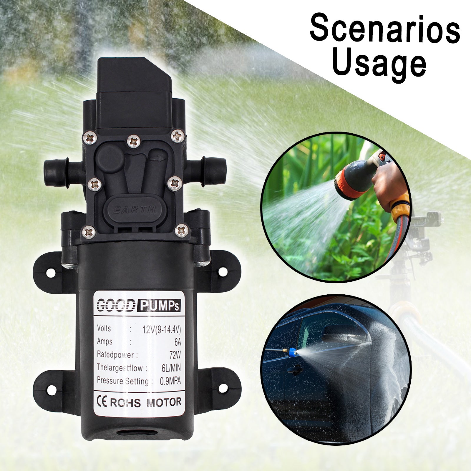 130Psi Dc12V 72W High Pressure Diaphragm Water Self Priming Pump Auto Switch, Straight