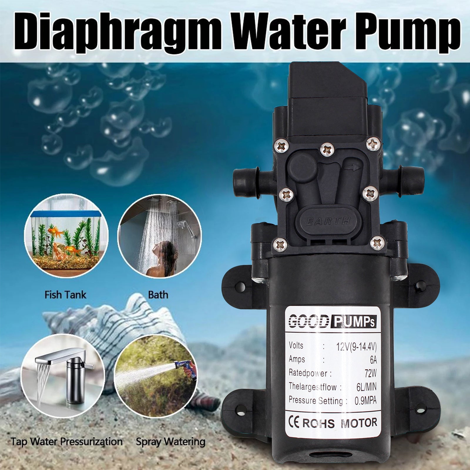 130Psi Dc12V 72W High Pressure Diaphragm Water Self Priming Pump Auto Switch, Straight