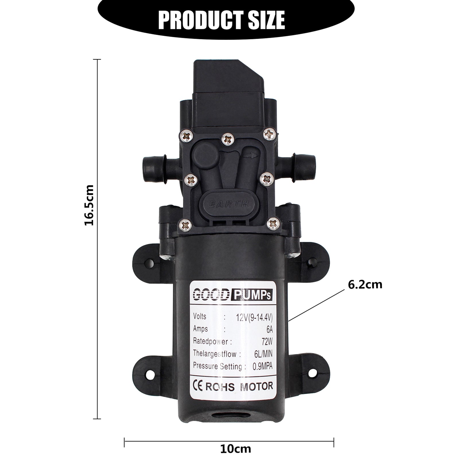 130Psi Dc12V 72W High Pressure Diaphragm Water Self Priming Pump Auto Switch, Straight