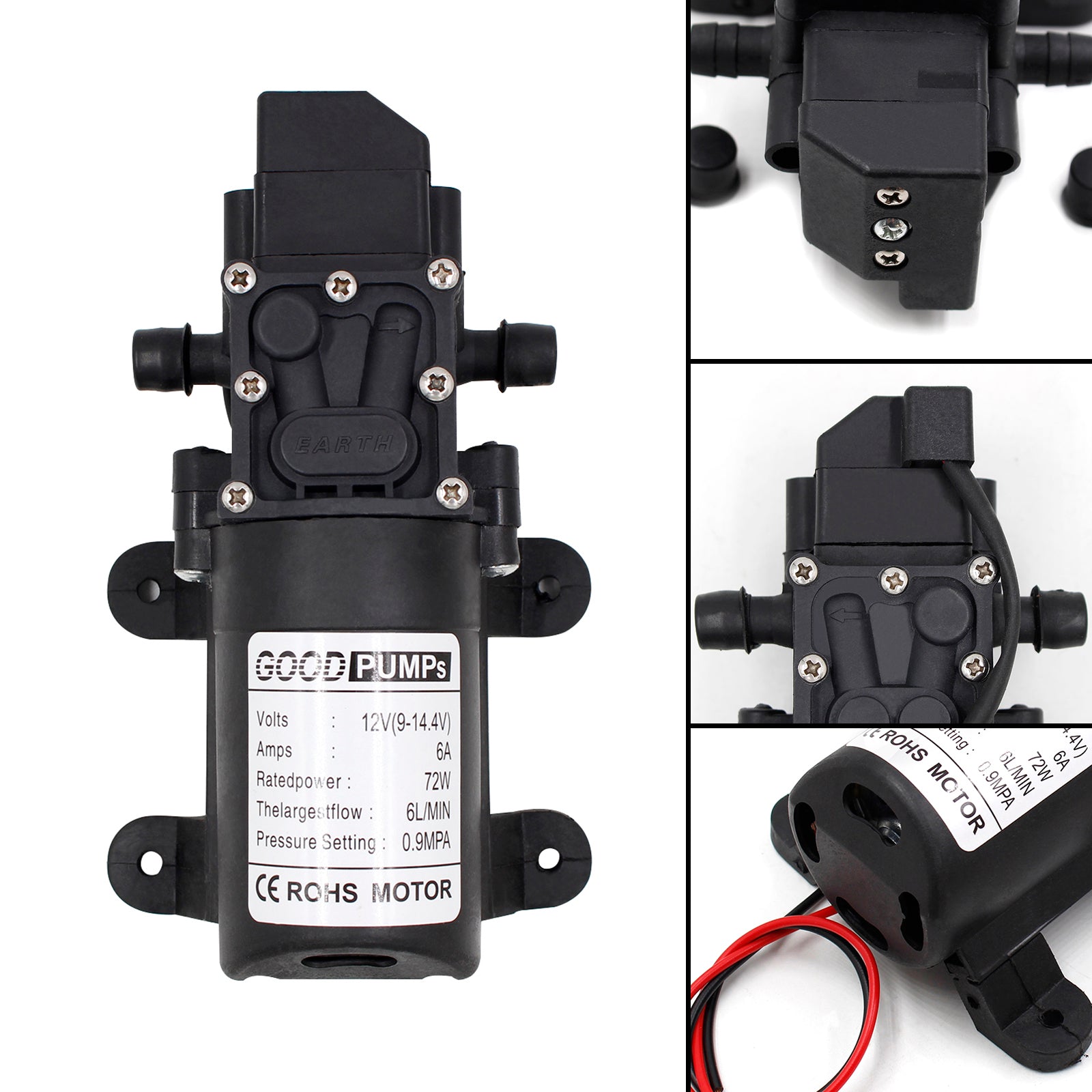 130Psi Dc12V 72W High Pressure Diaphragm Water Self Priming Pump Auto Switch, Straight