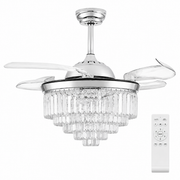 Remote Control Retractable Blades 6 Speeds 42" Crystal Ceiling Fan with Light