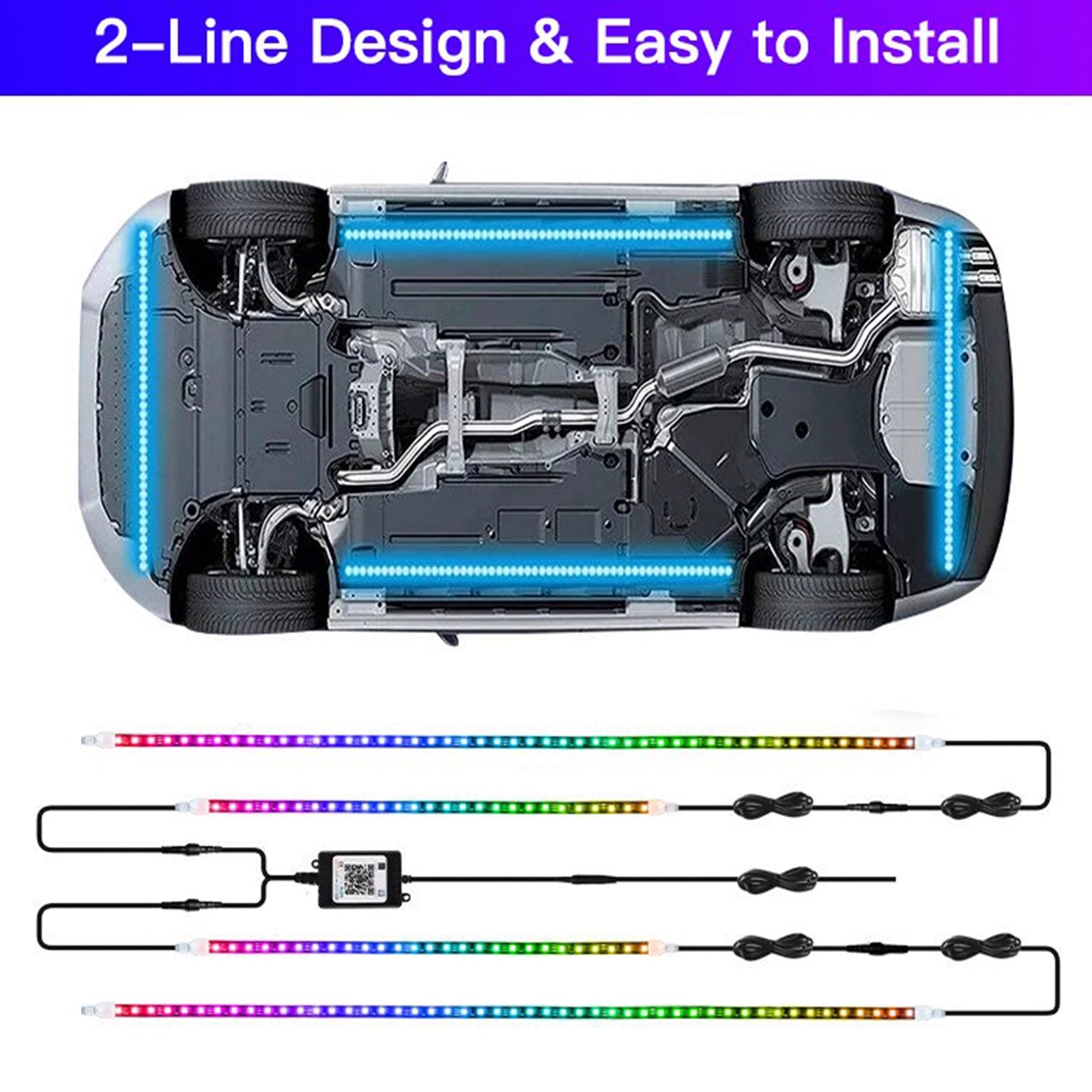 4Pcs LED Chassis Light Modified With Fantasy Ambient Light APP Controller 60cm*2+180cm*2