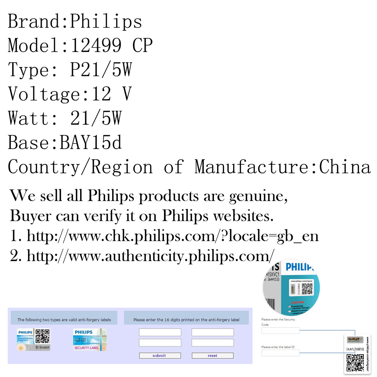 10pc For Philips 12V 21/5W Signal Light P21/5W BAY15d 12499 Bulbs Brake Lamp