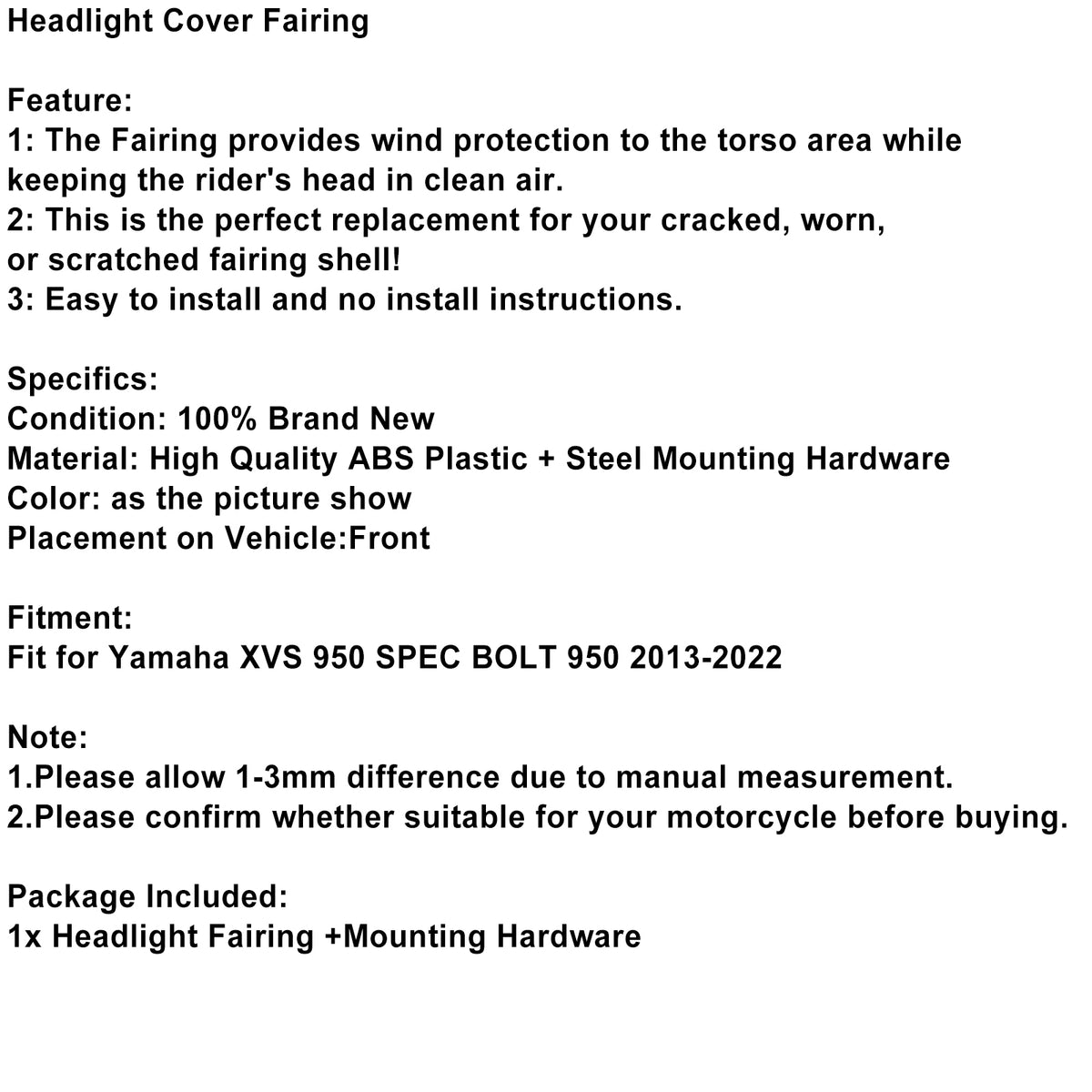 Headlight Fairing Windshield Cover For Yamaha XVS 950 SPEC BOLT 950 2013-2022