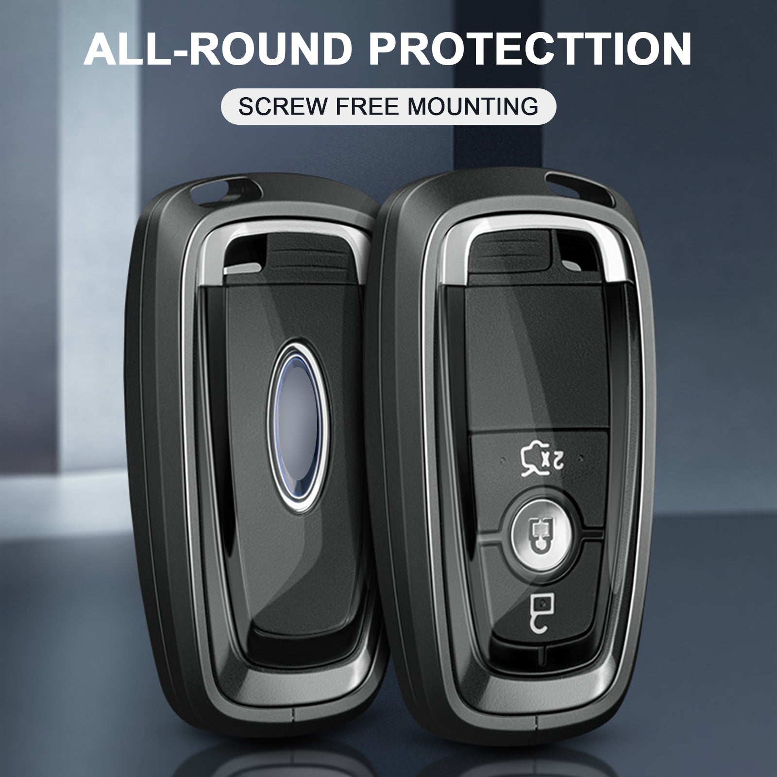 Aluminum Alloy TPU Silvery Car Key Case Cover With Buckle For Ford