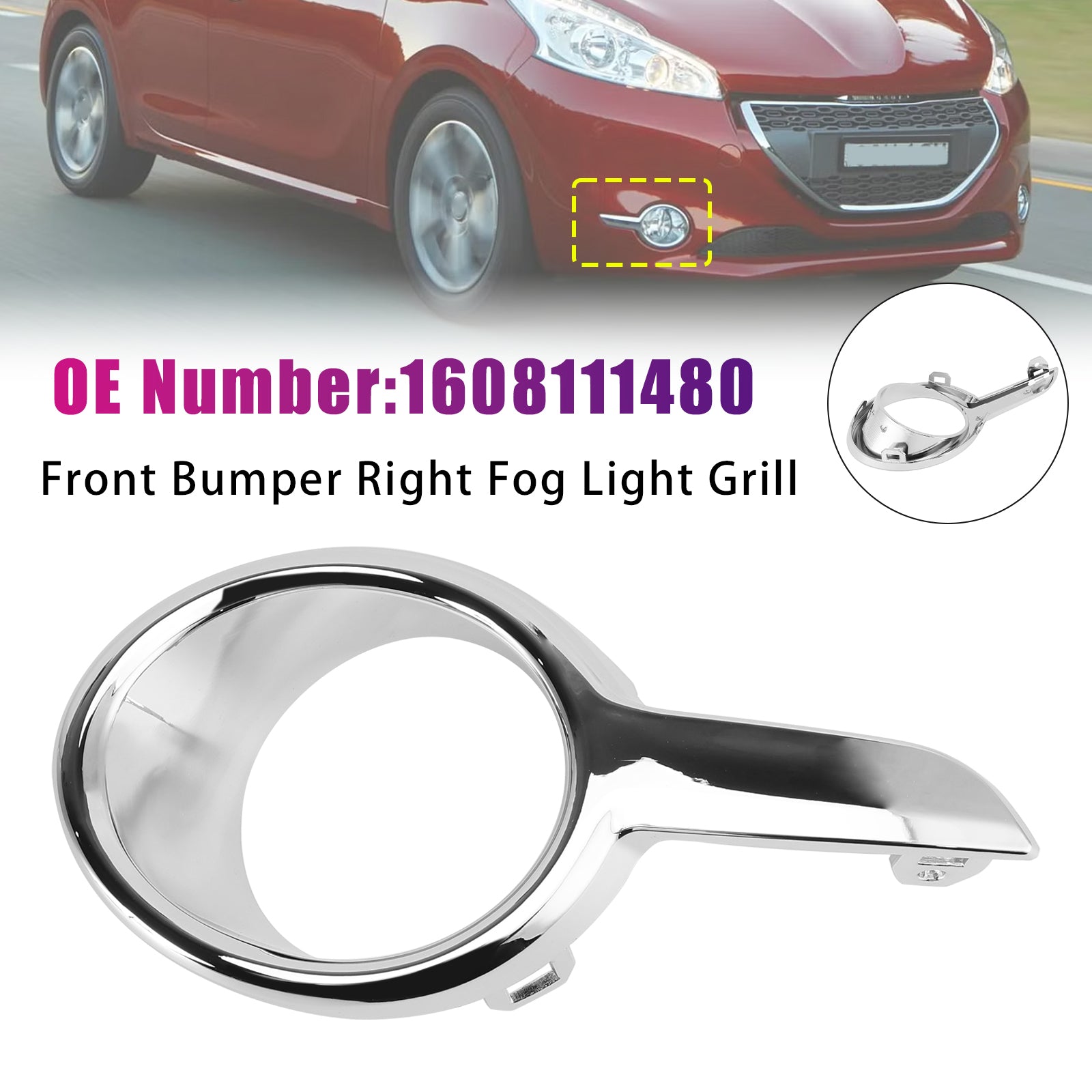 Front Bumper Right Fog Light Grill 1608111480 For Peugeot 208 2012-2015