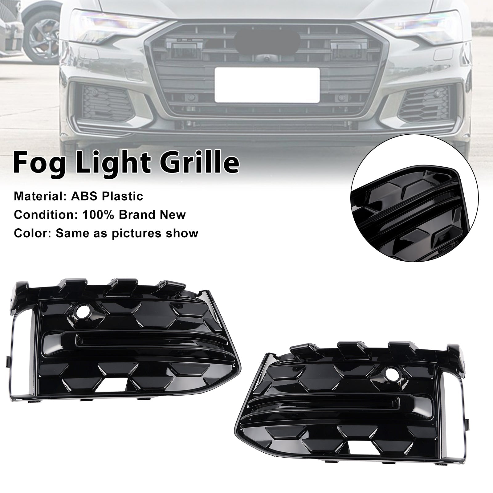 2023+ Audi A6 C8PA S-Line S6 2PCS Front Bumper Fog Light Grille Trim Black