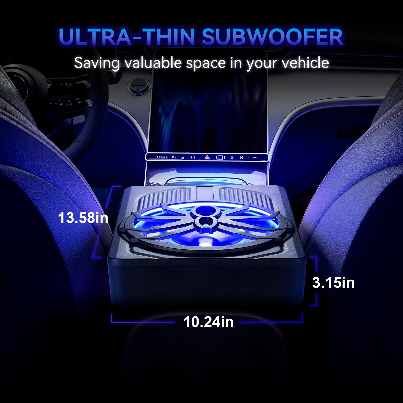 1200W Car Subwoofer 10" 12V Slim Under Seat Powered Car Subwoofer APP Control