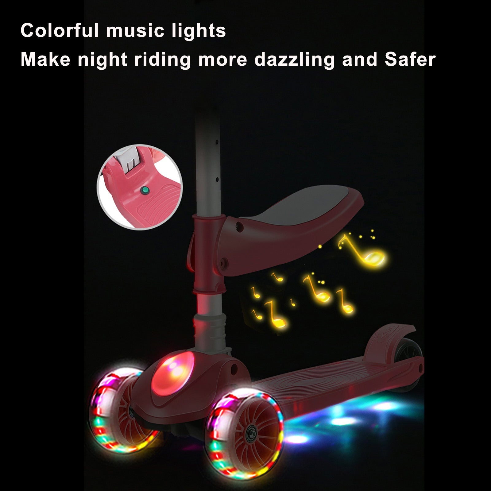 2-in-1 Kids Scooter Foldable Seat Light 3 Wheel Adjustable Folding Bar Blue/Pink