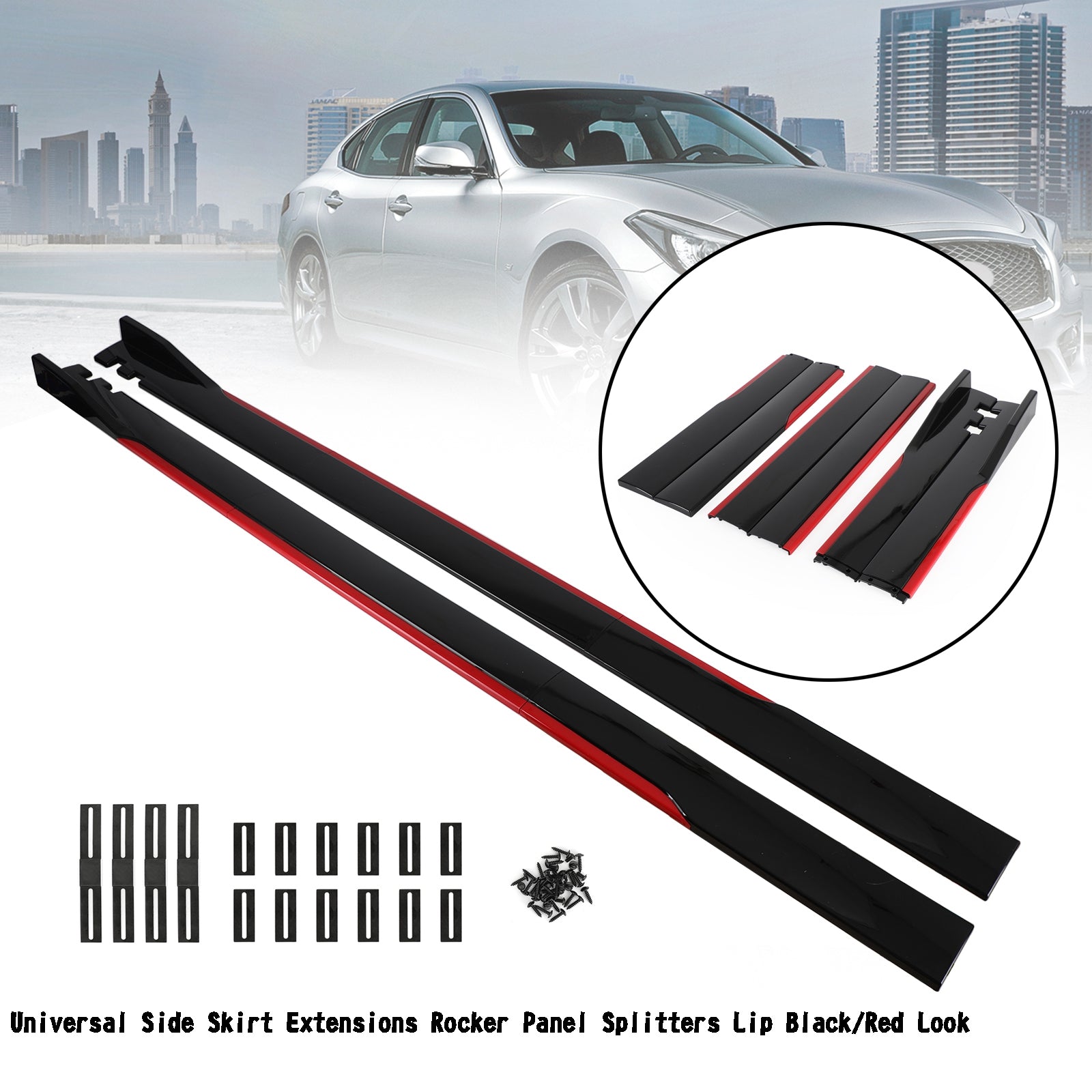 86.6" Universal Side Skirt Extensions Rocker Panel Splitters Lip Polypropylene