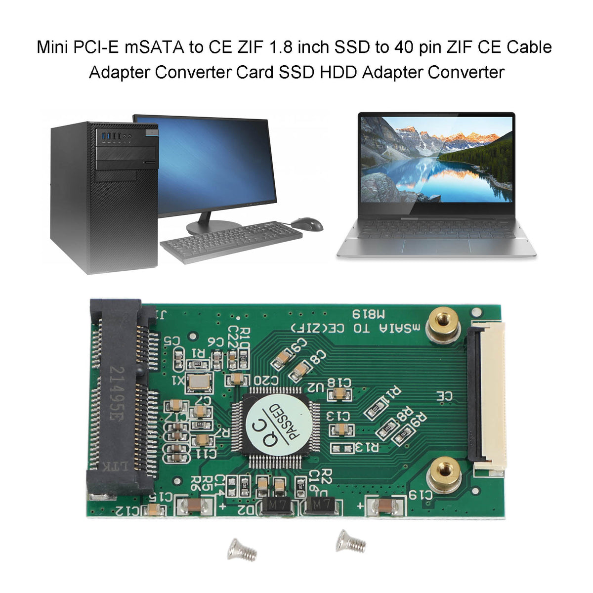 1.8 inch Mini mSATA PCI-E SSD HDD to 40pin ZIF CE Cable Adapter Card