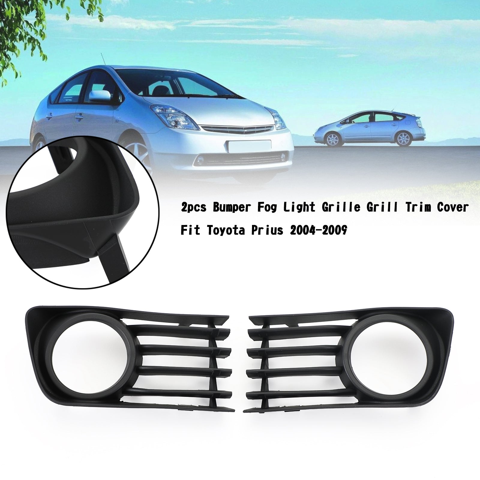 2004-2009 Toyota Prius (NHW20) 2pcs Bumper Fog Light Grille Grill Trim Cover 53113-47030 53112-47030 Black Generic