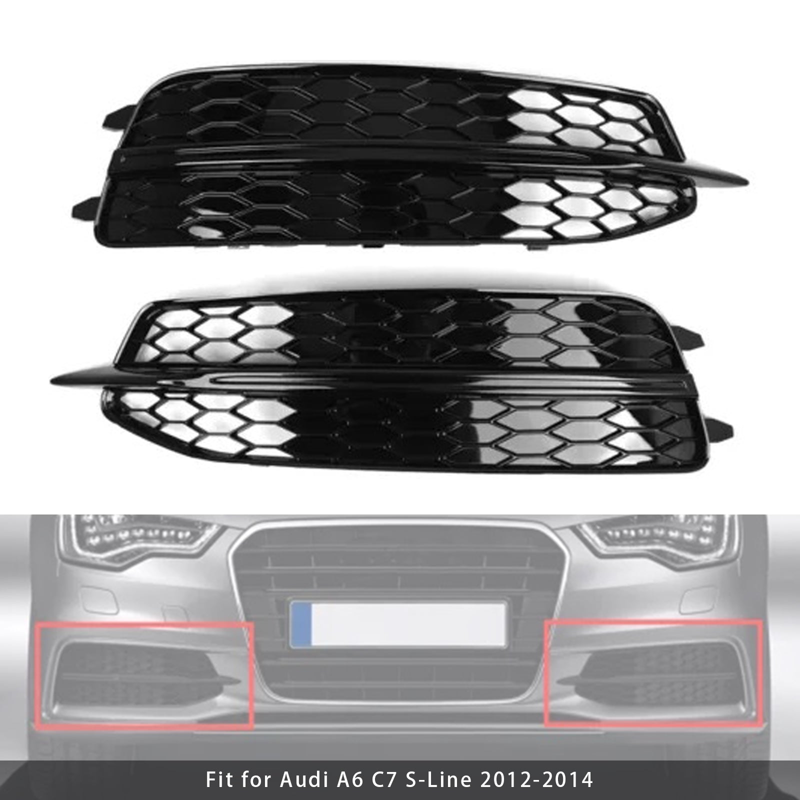 2012-2014 Audi A6 C7 S-Line 2X Car Front Bumper Fog Light Grilles 4G0807681D 4G0807682D
