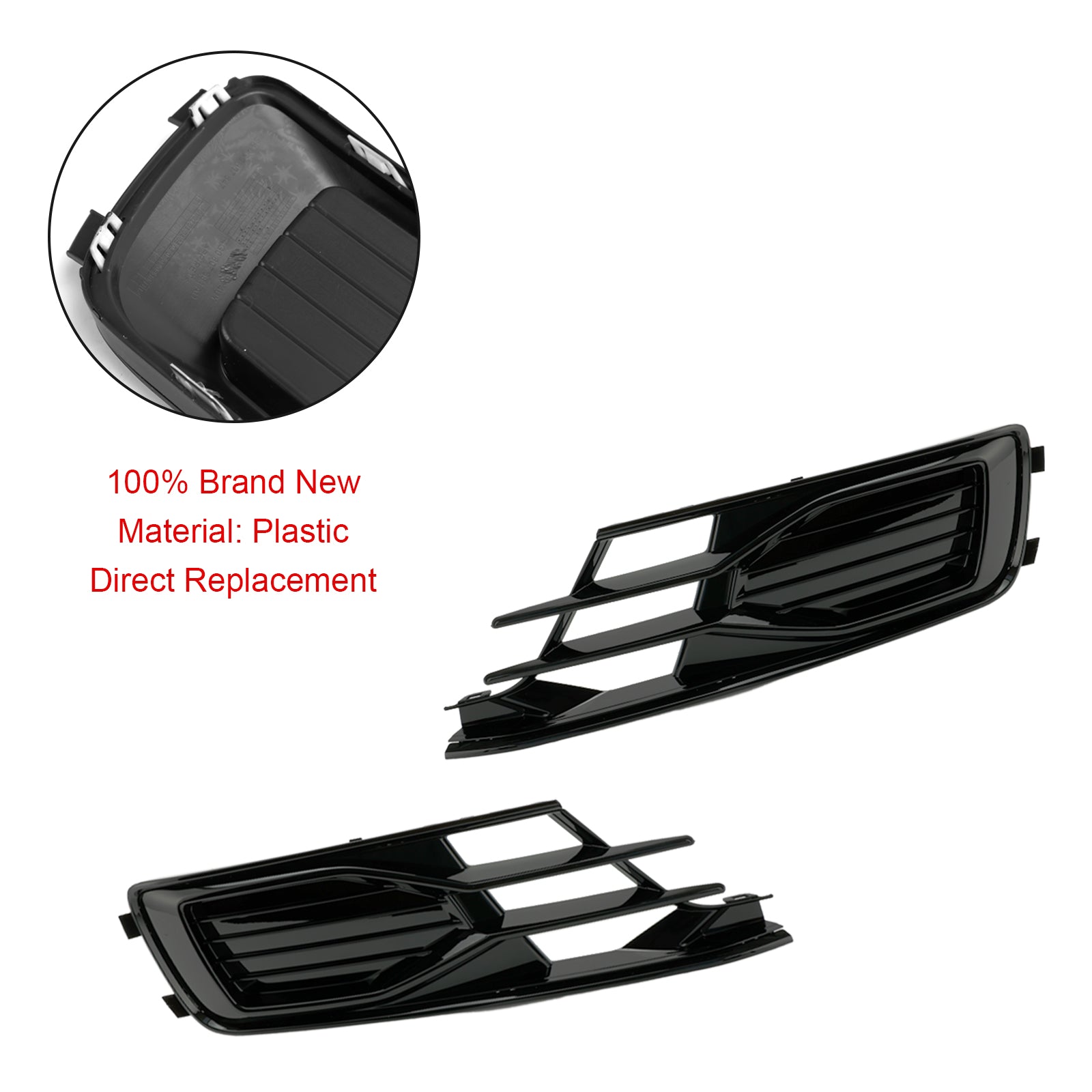 2014-2018 Audi A6 C7 2PCS Front Bumper Foglight Cover Grill Grille Black