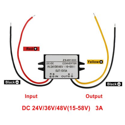 Waterproof DC-DC Converter 24V 36V 48V Step Down to 12V Power Supply Module, 3A