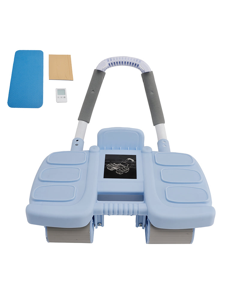 Perfect Core Trainer for Men & Women Automatic Rebound Ab Wheel with Elbow Support & 4-Wheel Stability – Includes Timer Portable Home Gym Equipment Blue