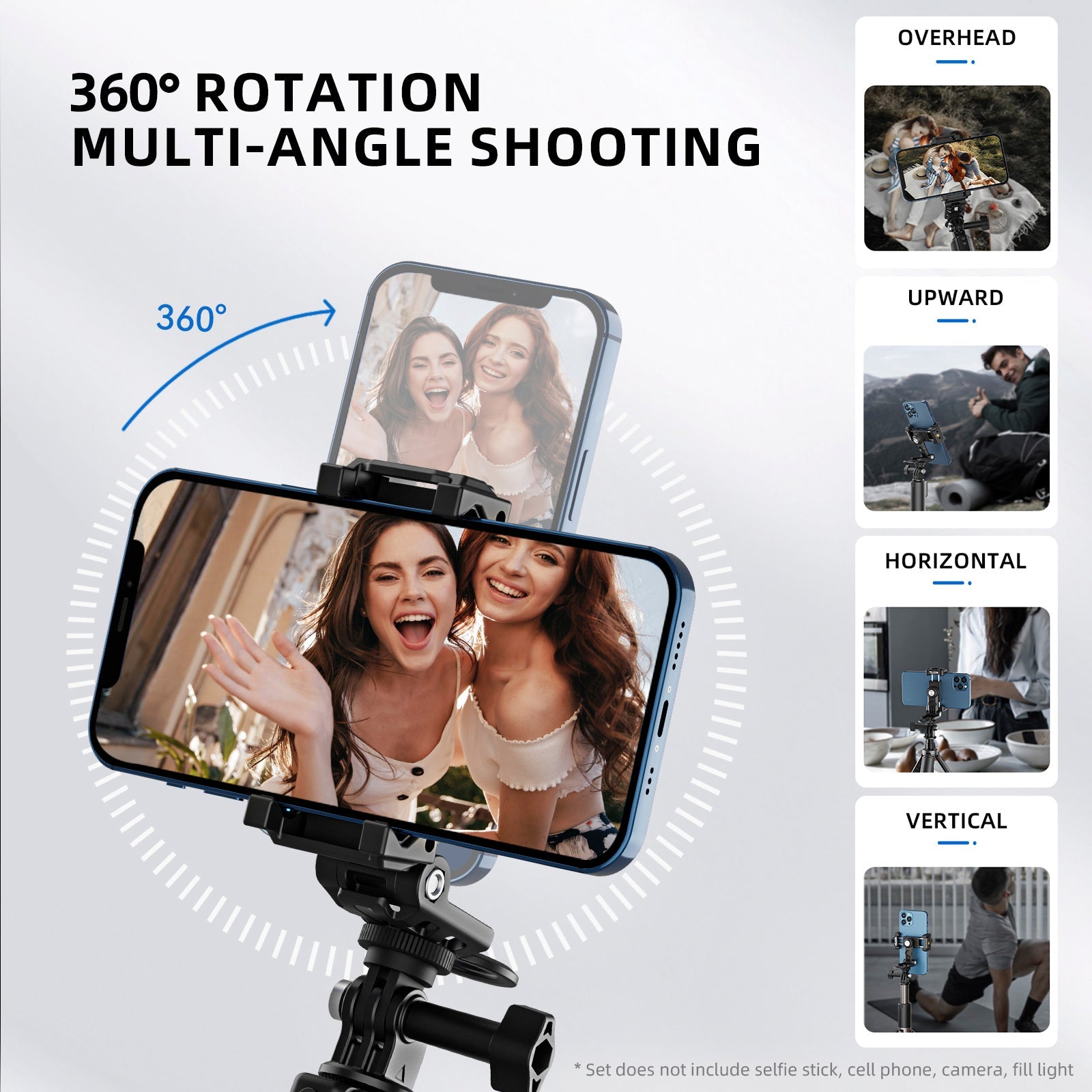 Phone Holder 360Degree Rotating Expandable Fill Light Mobile Phone Desktop Stand