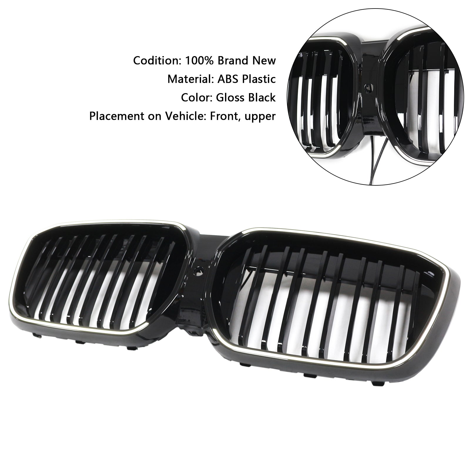 2022-2024 BMW IX3 G08 LCI Double Slat Gloss Black Front Kidney Grill Grille