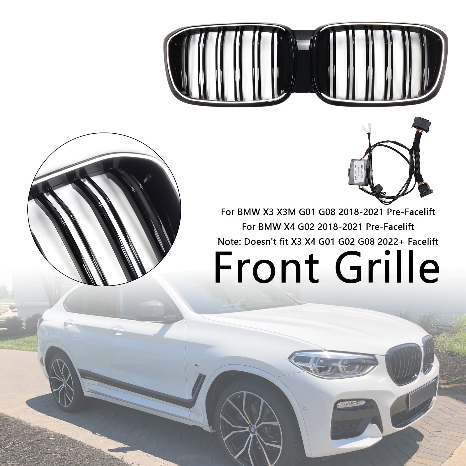 2018-2021 BMW X4 G02 Pre-Facelift Front Kidney Mesh Grille Grill 51138469959 51138469959