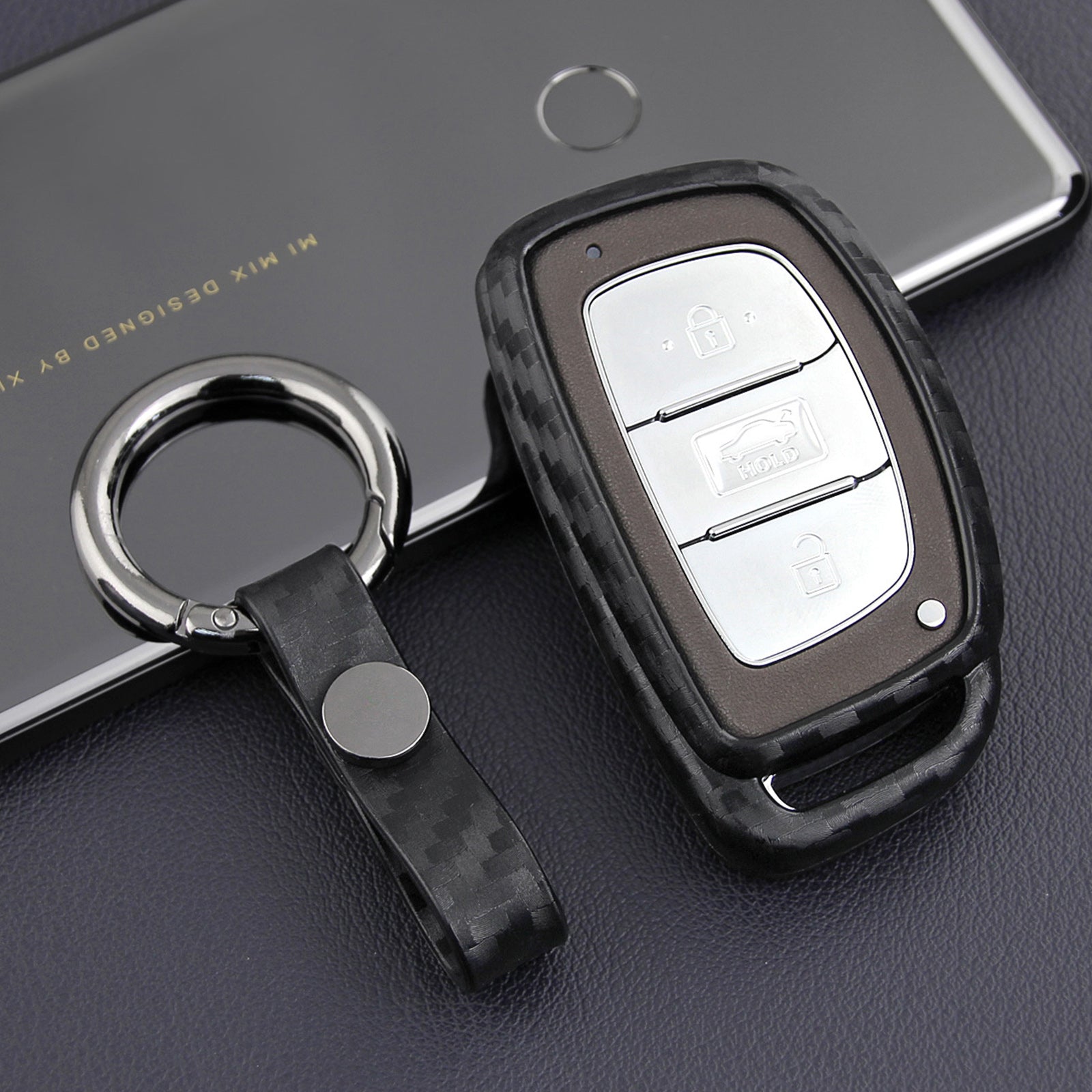 Leather Silicone Car Key Case Cover With Buckle For Hyundai