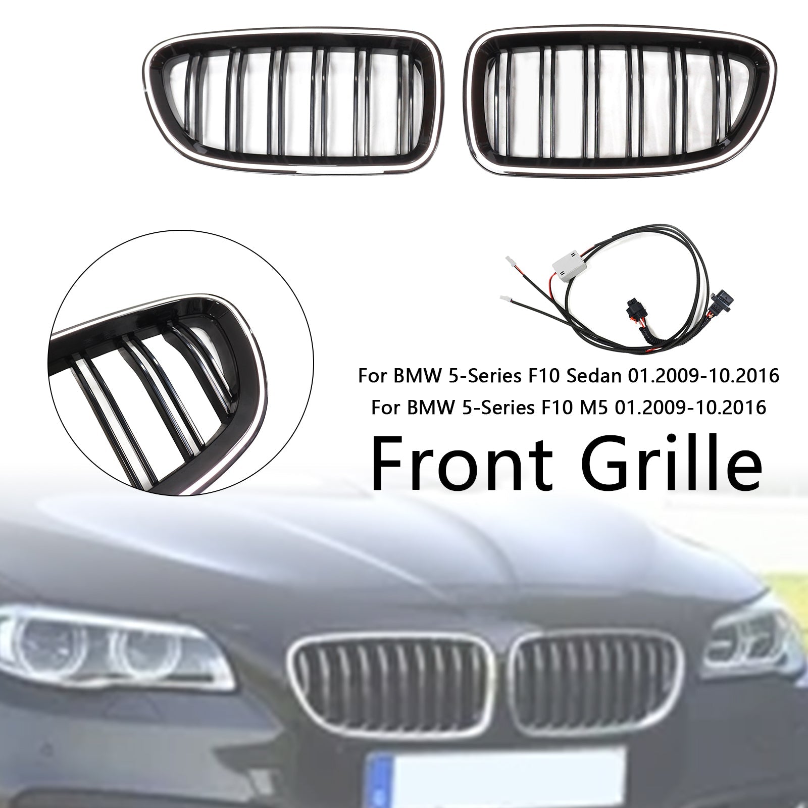 11.2009-02.2017 BMW 5-Series F11 Touring Kidney Bumper Grill Grille Gloss Black 51137203649 51137203203
