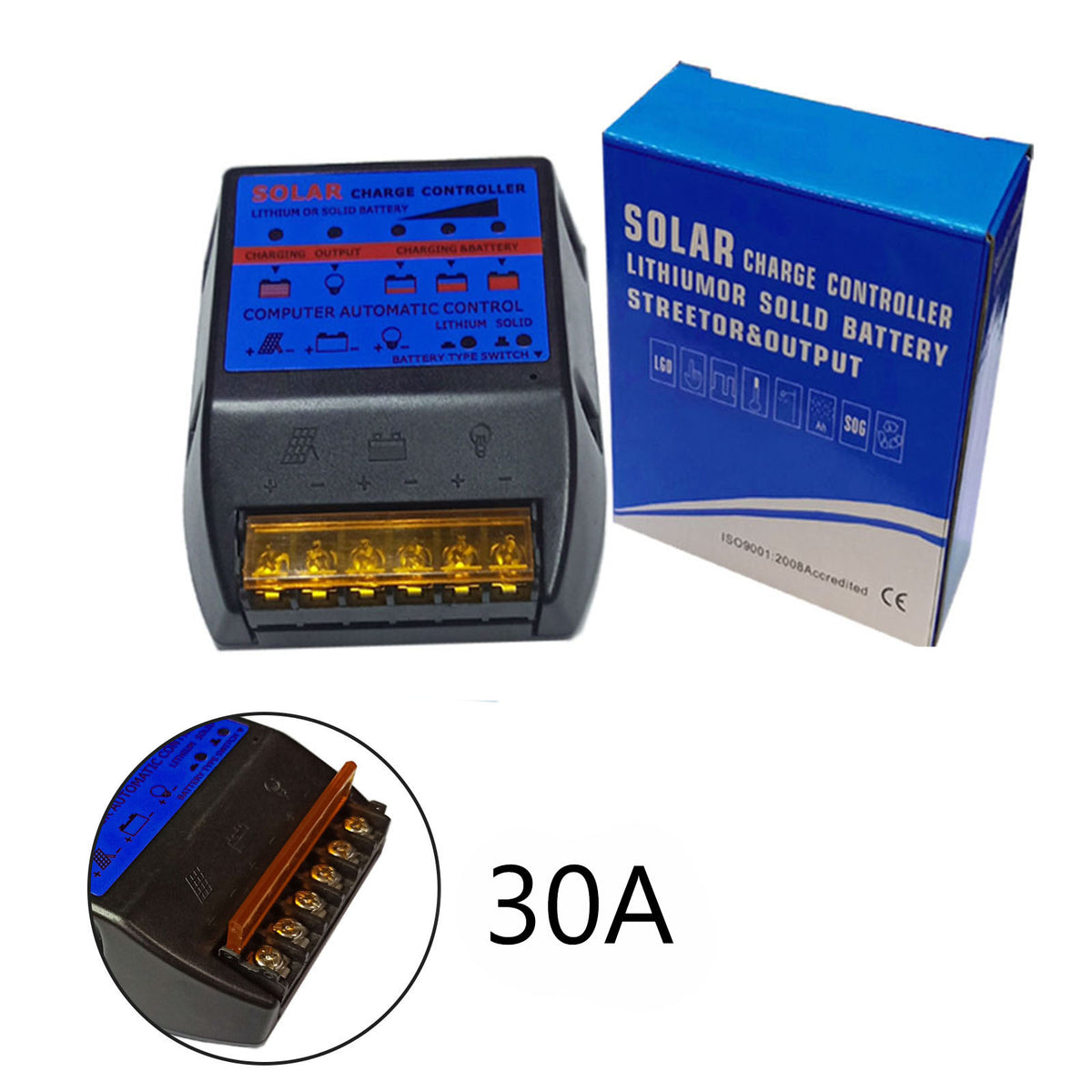 Solar Charge Controller PWM 30A 12V Solar Panel Battery Control Adapter Blue
