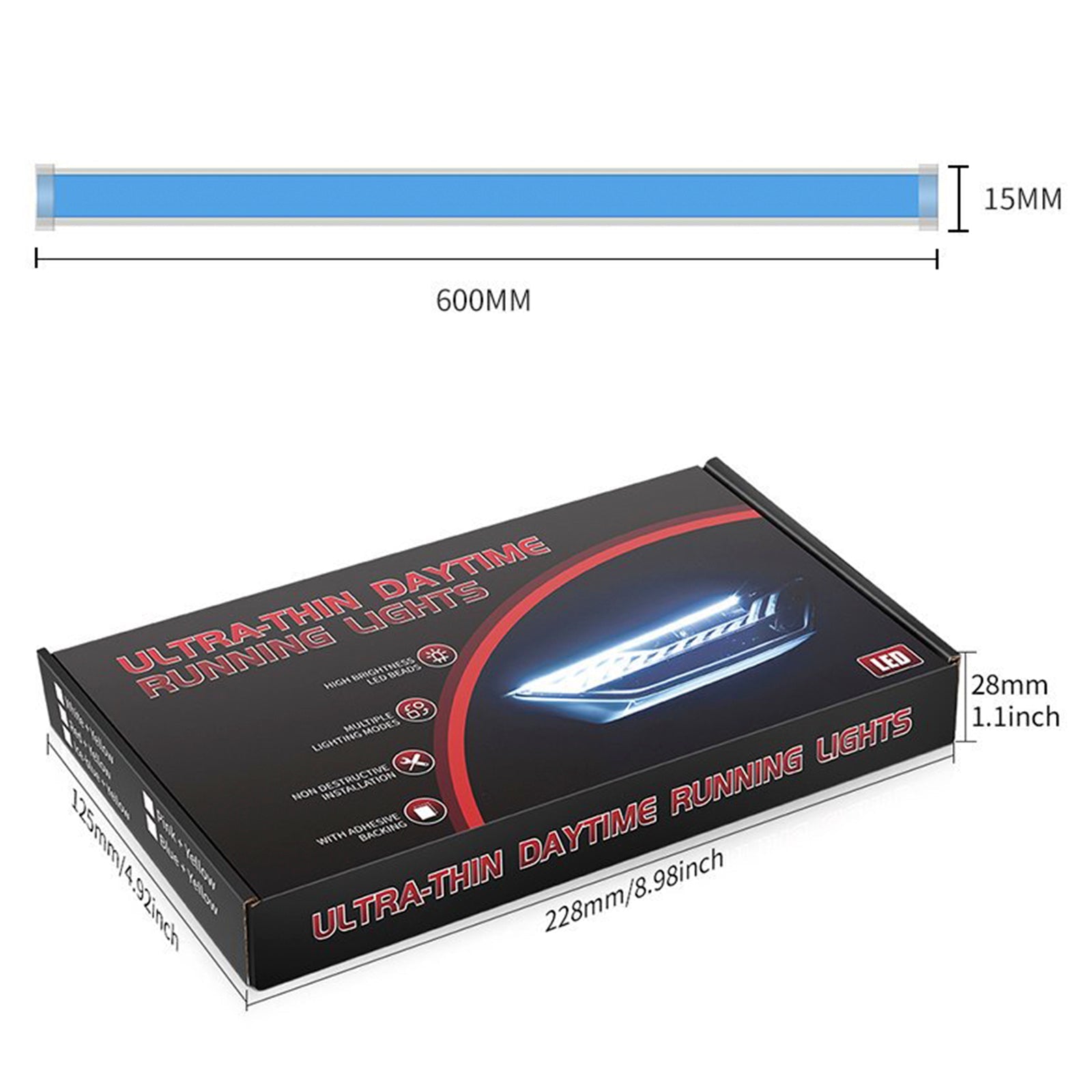 Ultra Thin Car LED Headlight Daytime Running Iridescent Light Eyebrow Strip With Remote control 30cm