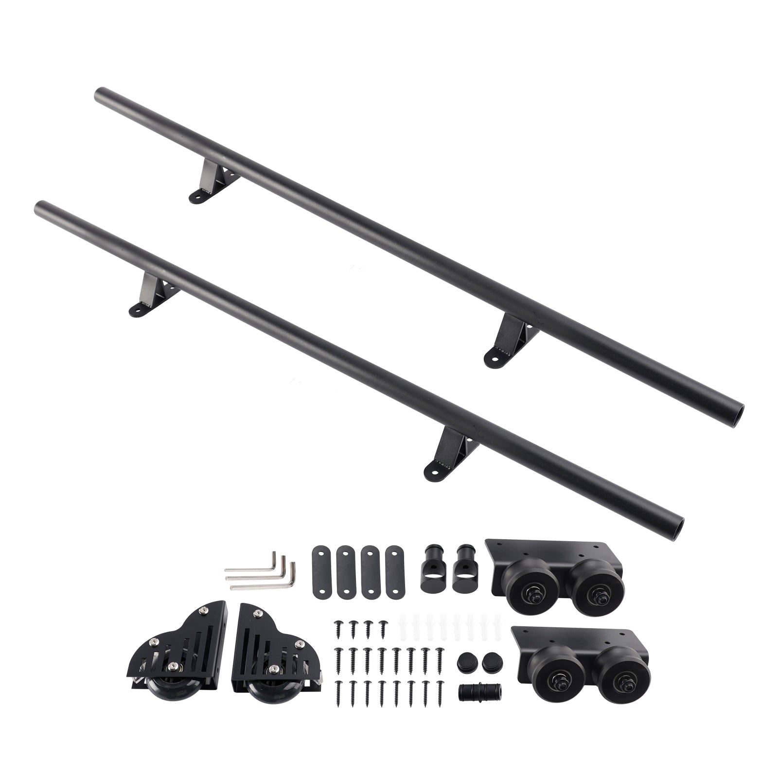 Rolling Library Sliding Ladder Hardware Kit Floor Roller with Brake 6.6FT Round Tube