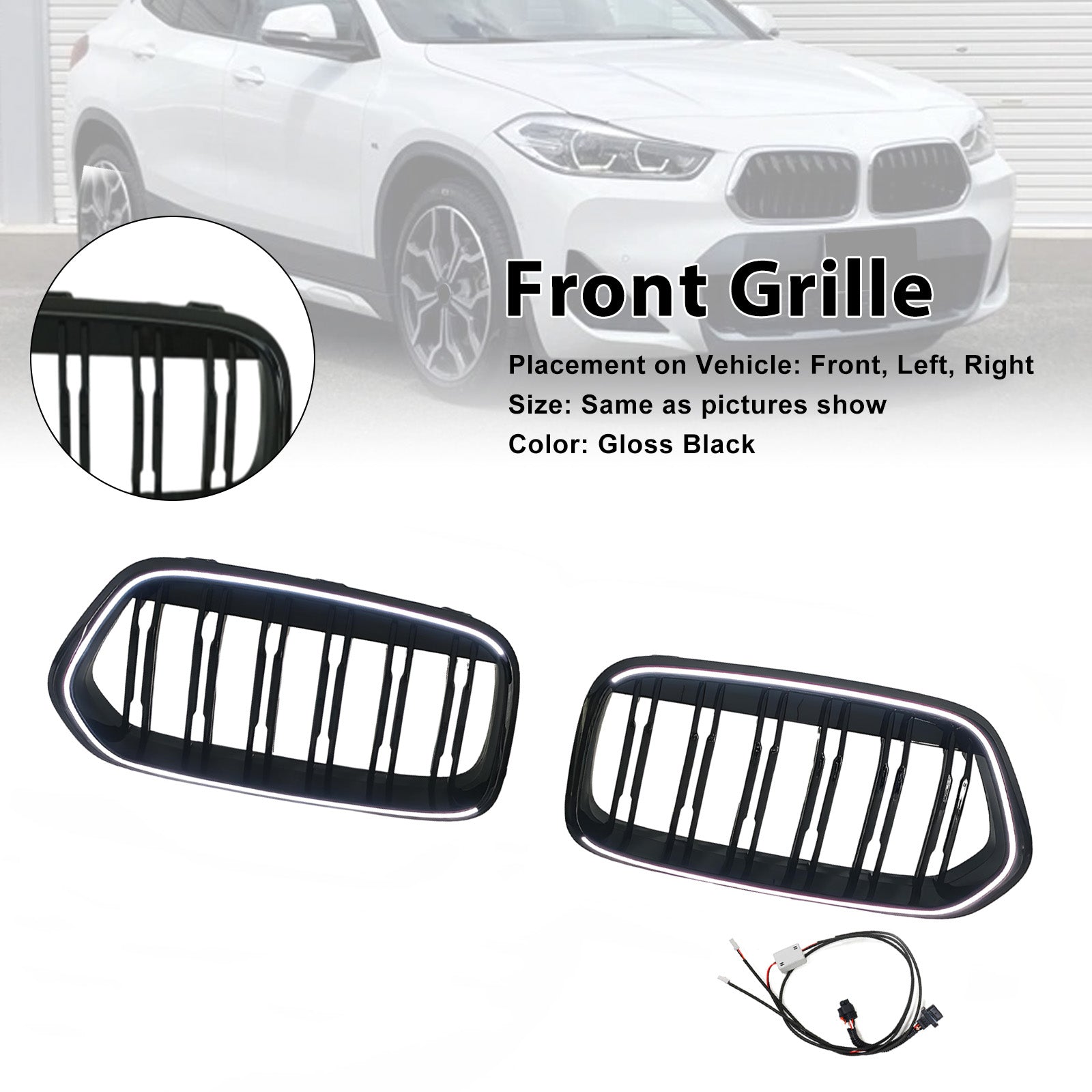 2018-2023 Fit BMW X2 Series F39 Black Front Bumper Grill Grille Double Slat