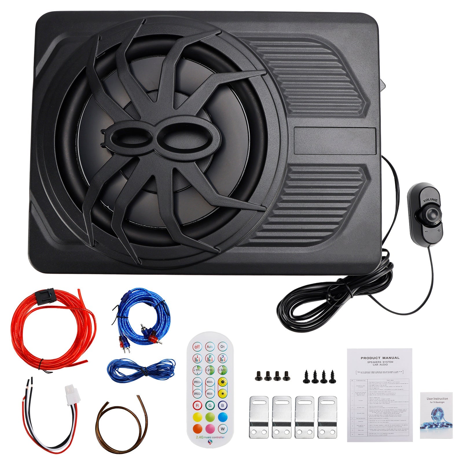 1200W Car Subwoofer 10" 12V Slim Under Seat Powered Car Subwoofer APP Control