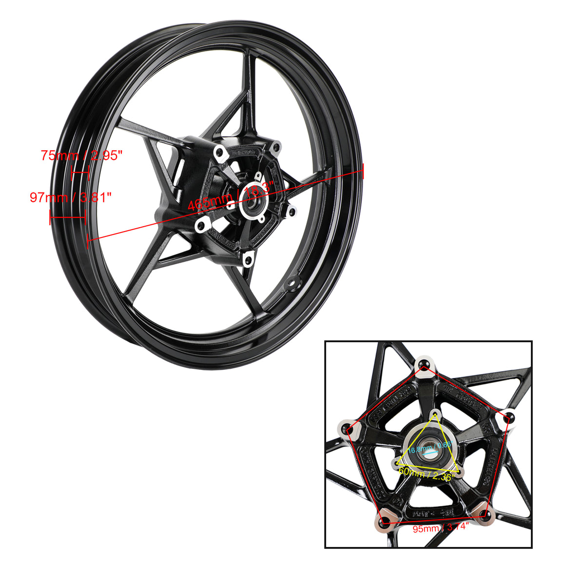 Glossy Black Front Wheel Rim For Kawasaki Z400 EX400 Ninja 400 ABS 2018-2023