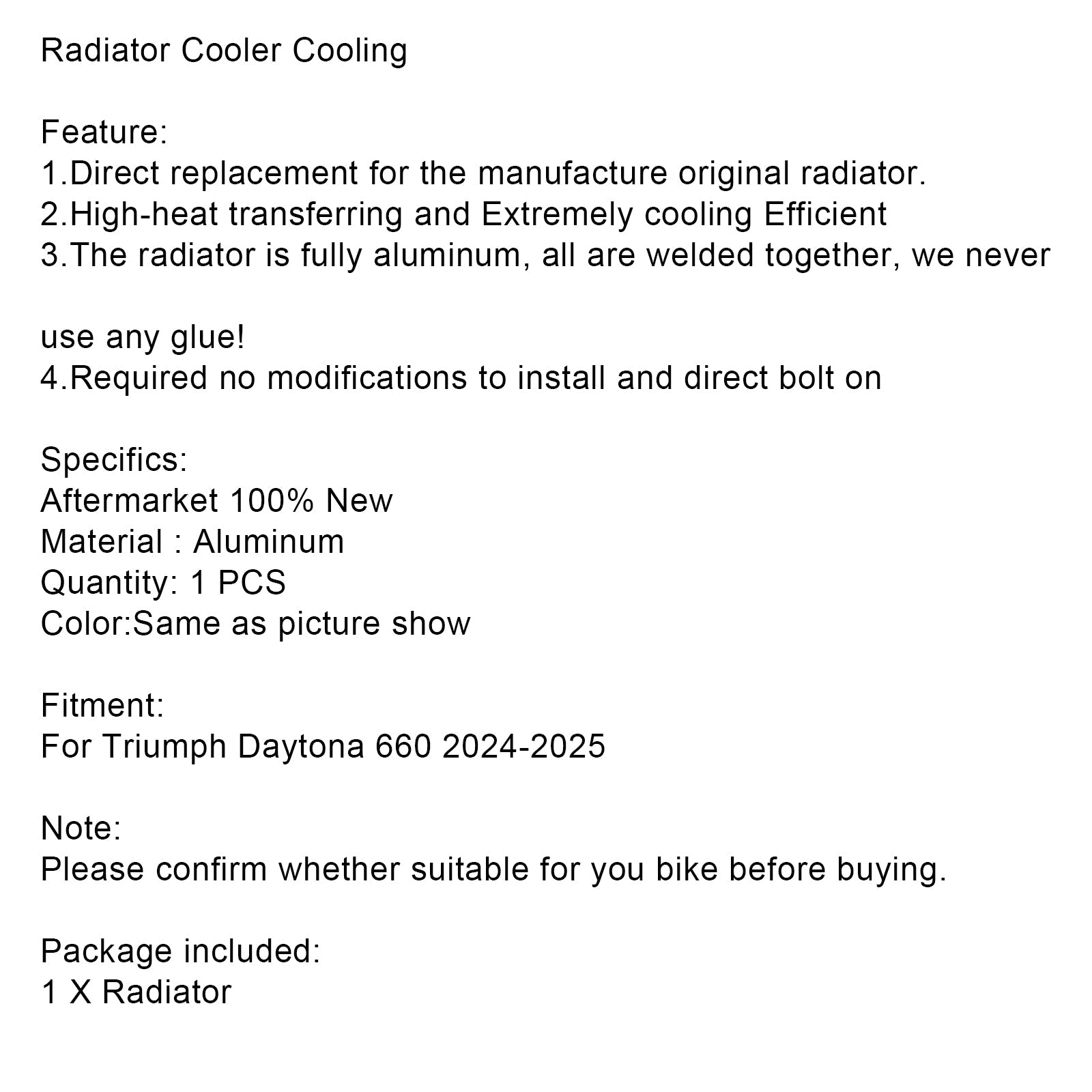 2024-2025 Daytona 660 Radiator Cooling Engine Cooler