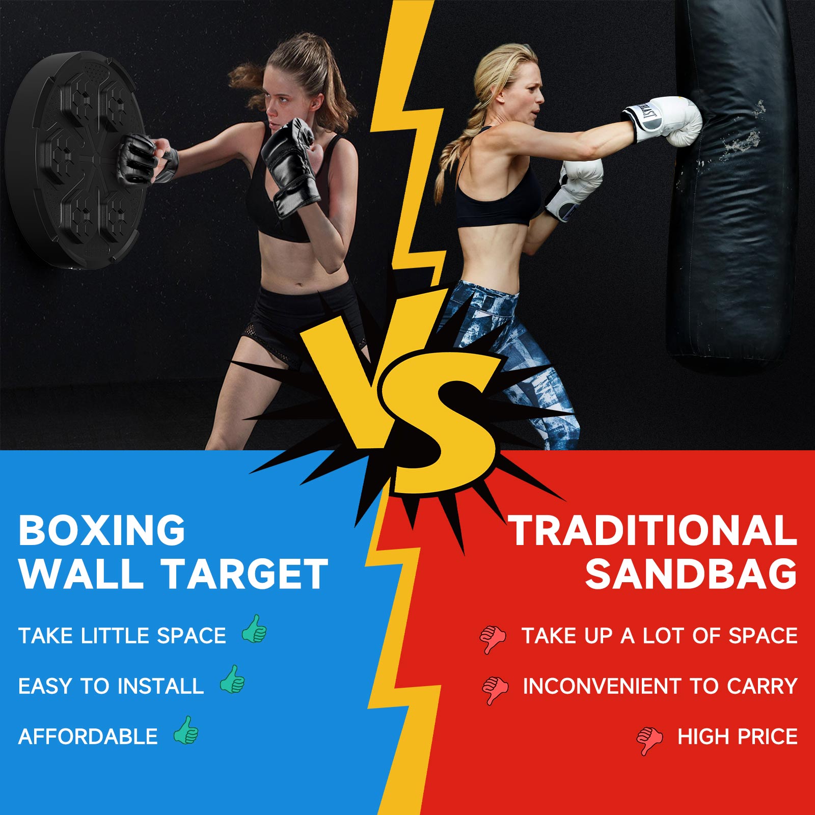 Wall Mount Boxing Training Target Rechargeable Bluetooth Music Indoor React Exercise Machine