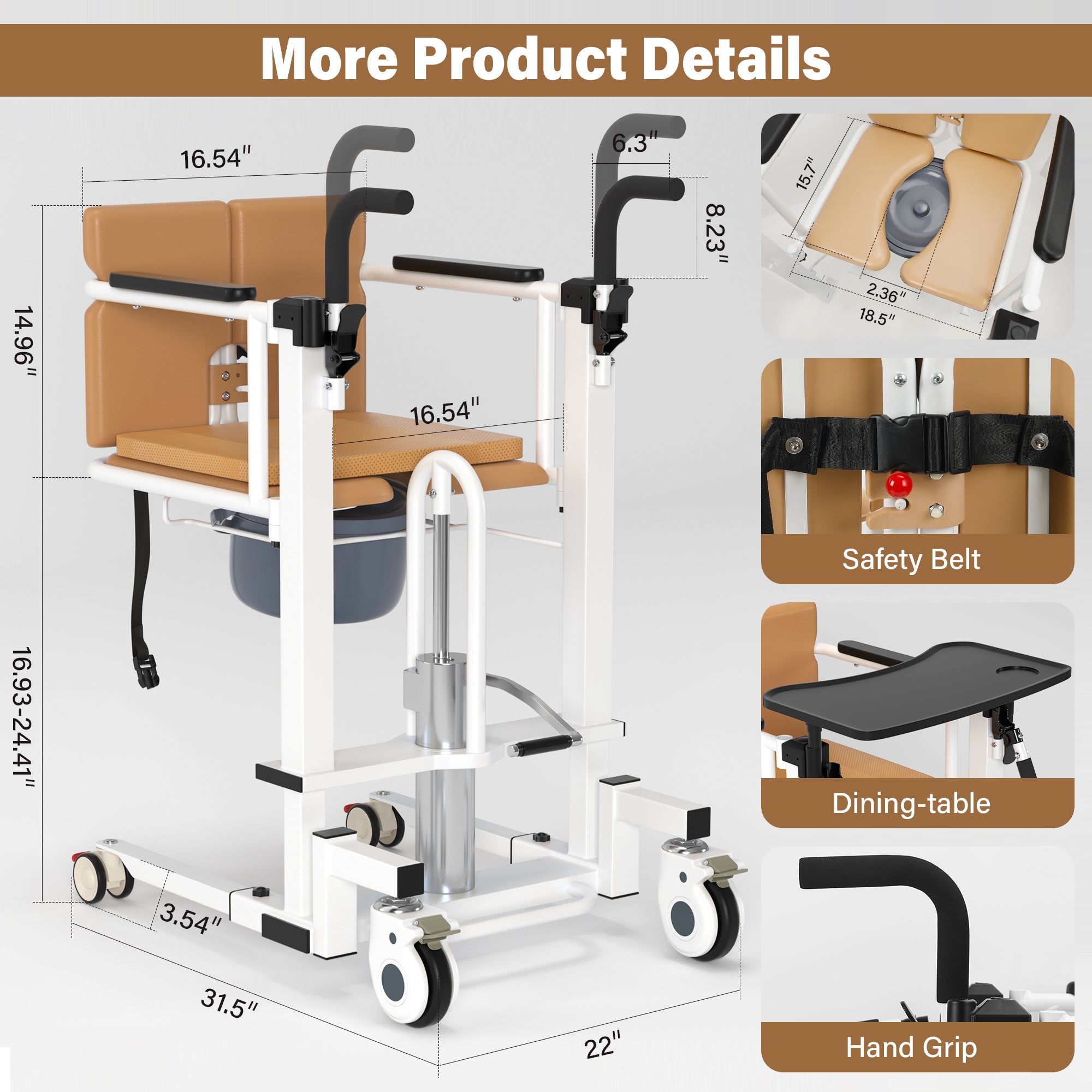 Patient Chair Hydraulic Transferred Lift Wheelchair w/180°Split Seat And Table