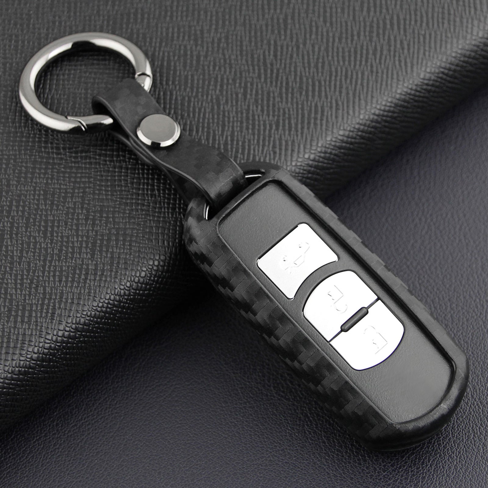 Leather Silicone Car Key Case Cover With Buckle For Mazda