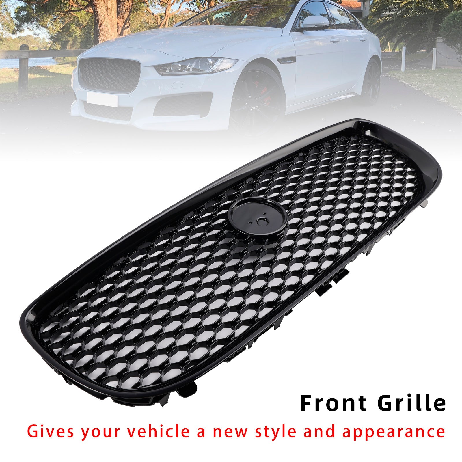 2015-2018 Jaguar XE Pre-Facelift Gloss Black Honeycomb Front Bumper Grille Grill