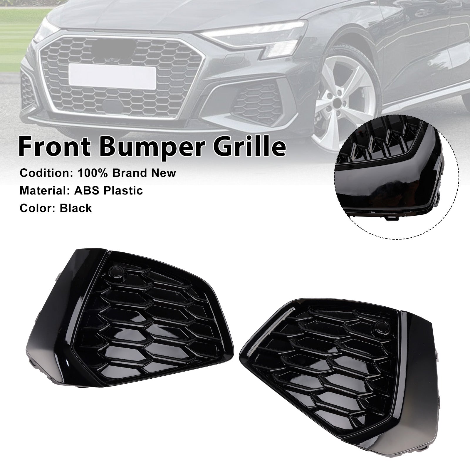 2021 2022 2023 Audi A3 S-line Black Front Honeycomb Fog Light Grille Cover