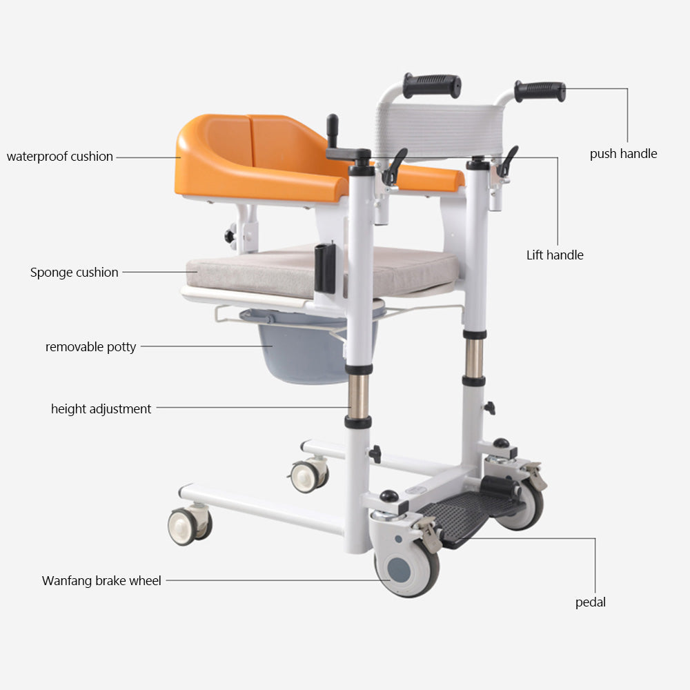 Lift For Elderly Patient Transfer Wheelchair W/180° Split Seat and Bedpan