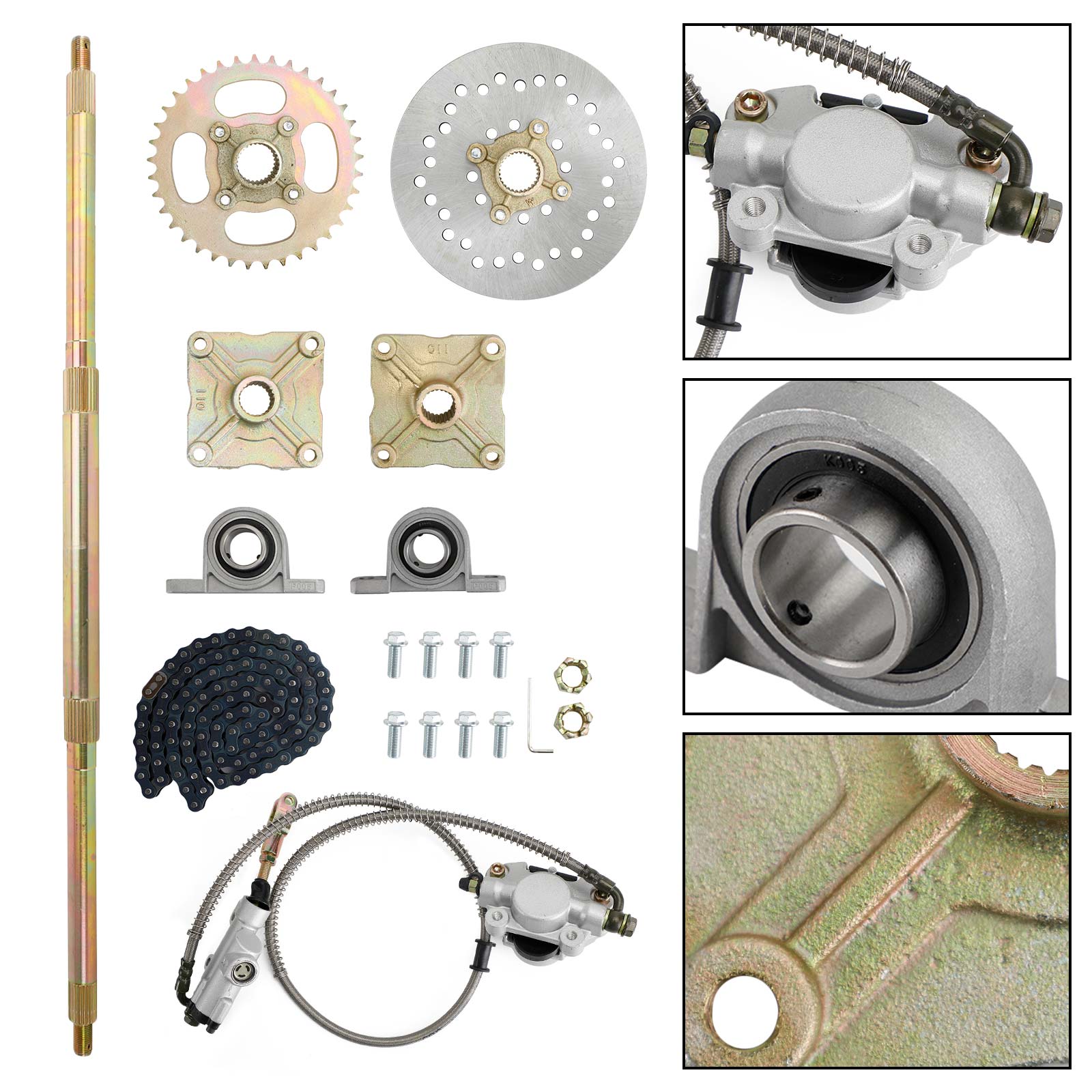 32" ATV Quad Go Kart Rear Live Axle Kit Sprocket Brake Wheel Hub Brake Assembly