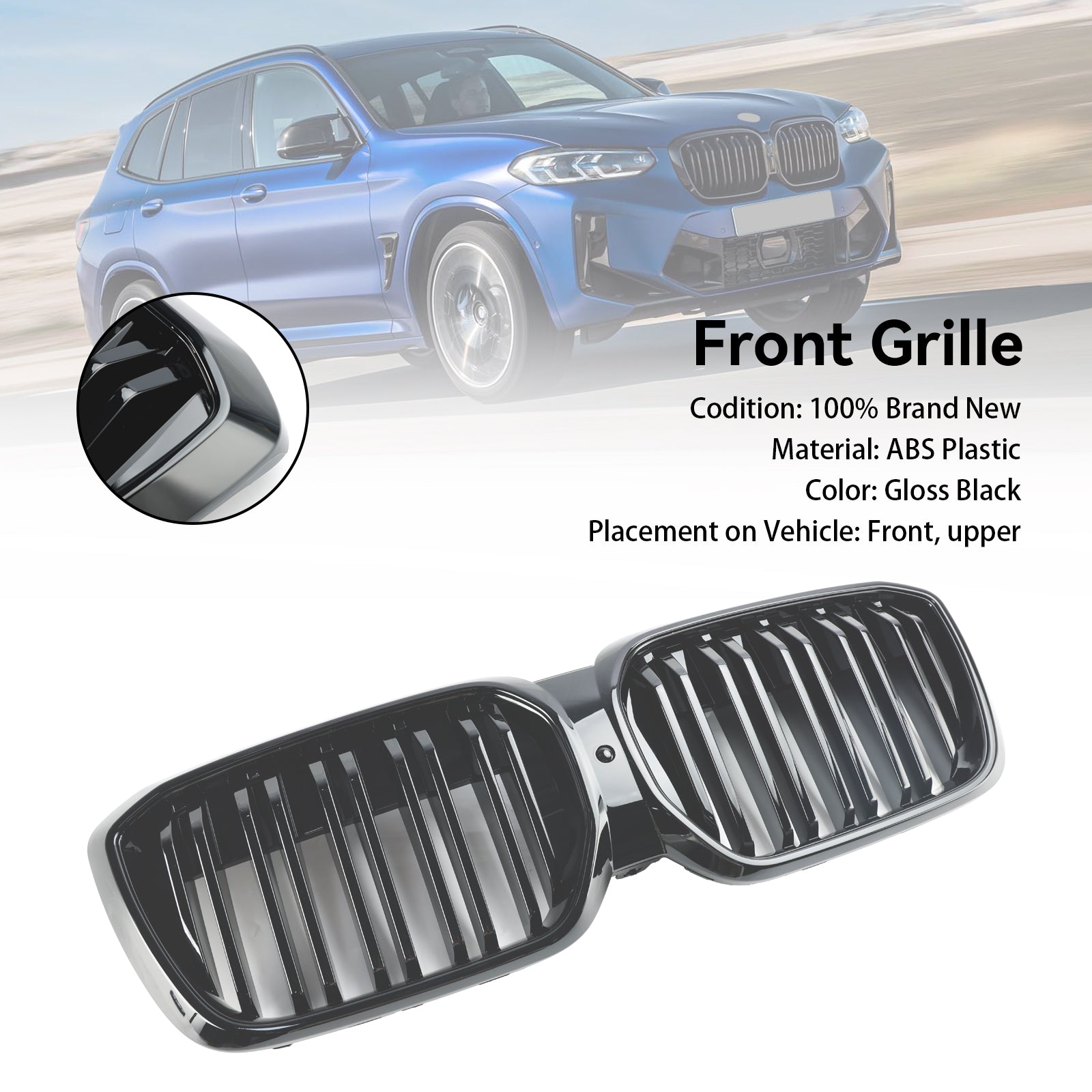2022 2023 2024 BMW IX3 G08 LCI Double Slat Gloss Black Front Kidney Grill Grille