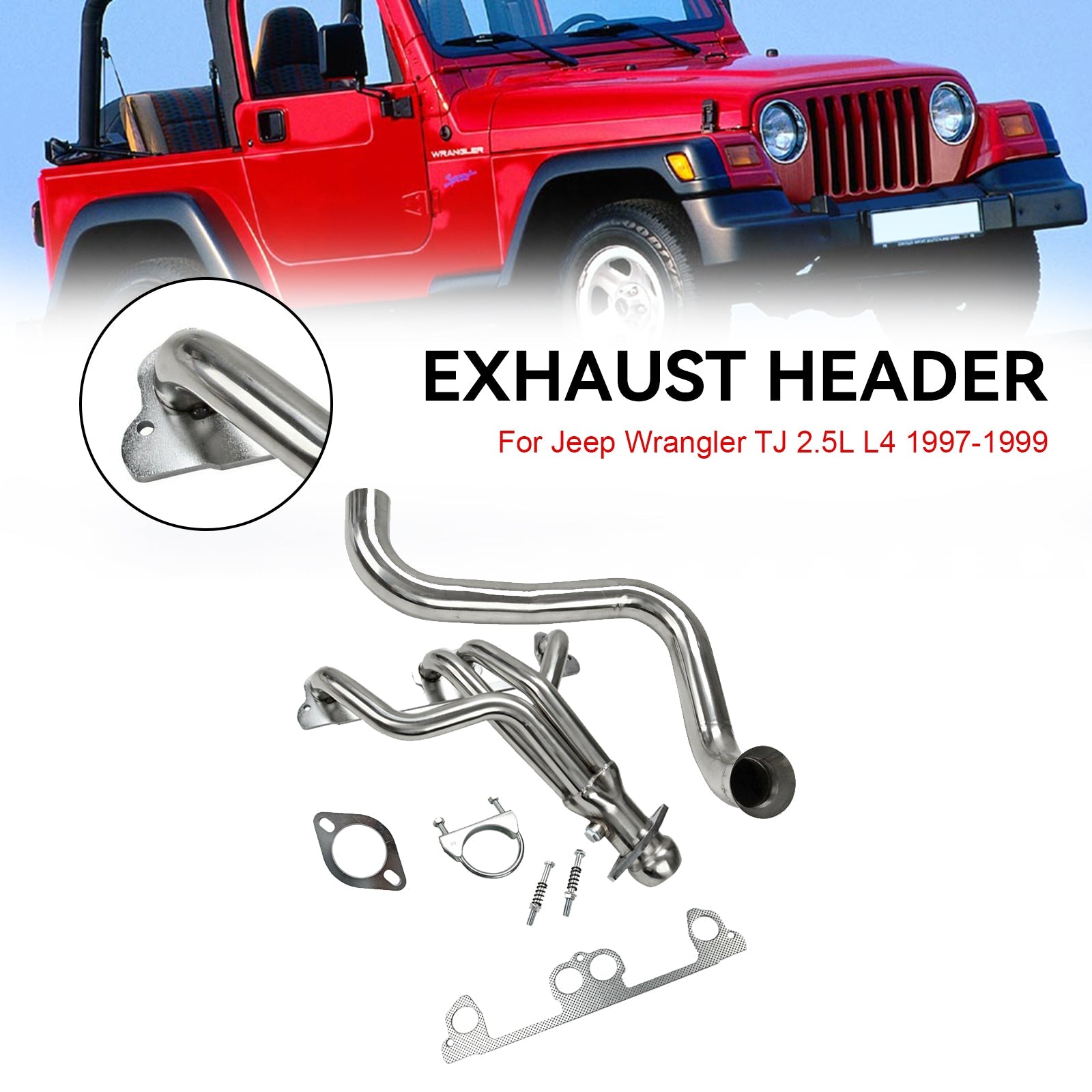 Stainless Steel Manifold Header Fit Jeep Wrangler TJ 1997-1999 2.5L L4