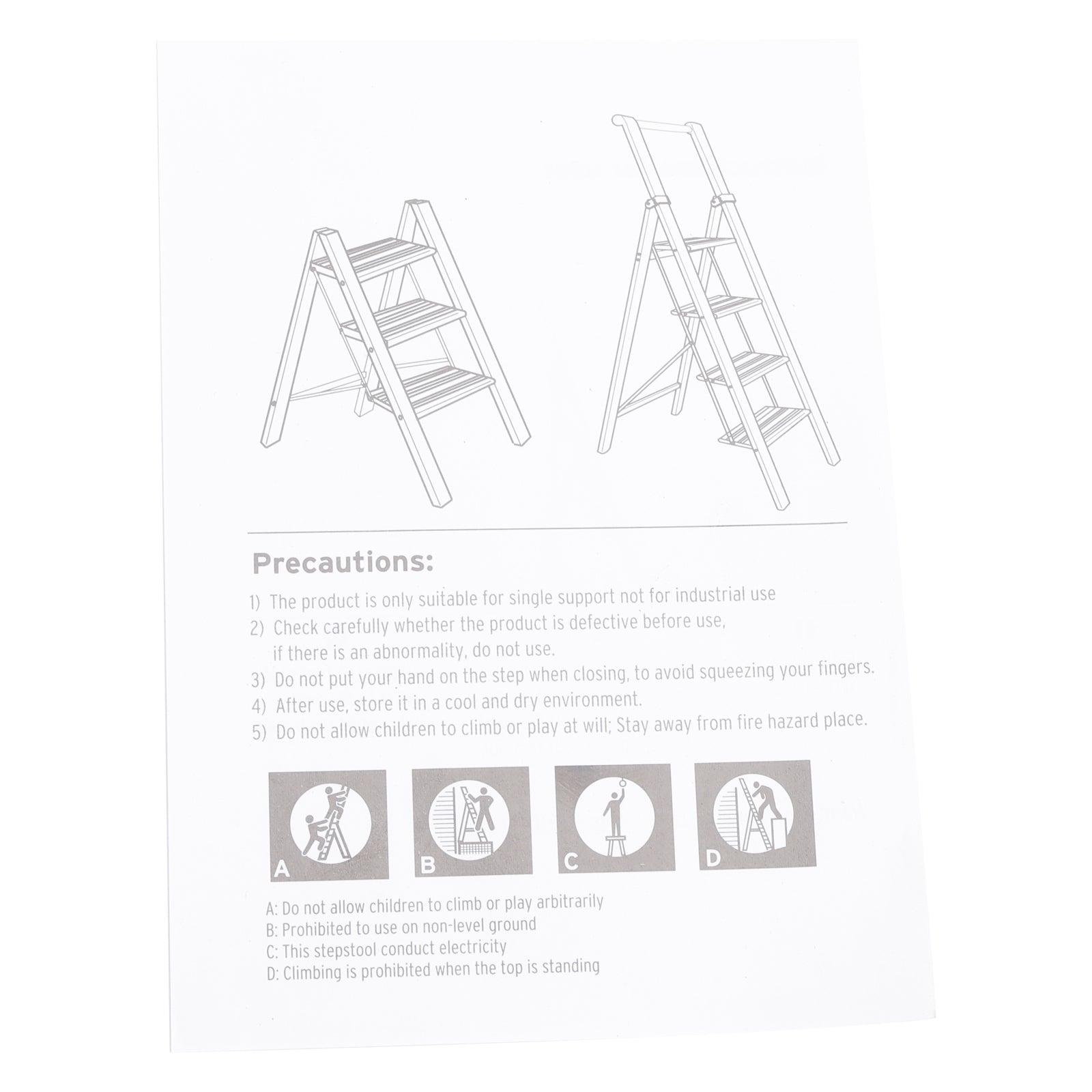Lightweight 3 Step Ladder, Foldable with Wide Pedals, Compact Storage, 150kg Load Capacity